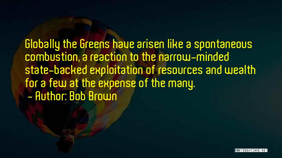 Bob Brown Quotes: Globally The Greens Have Arisen Like A Spontaneous Combustion, A Reaction To The Narrow-minded State-backed Exploitation Of Resources And Wealth