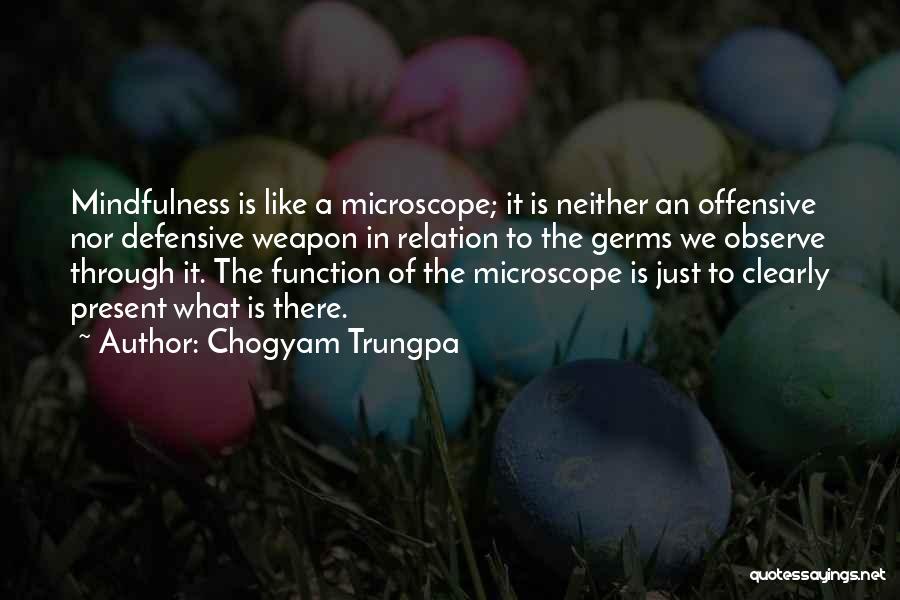 Chogyam Trungpa Quotes: Mindfulness Is Like A Microscope; It Is Neither An Offensive Nor Defensive Weapon In Relation To The Germs We Observe