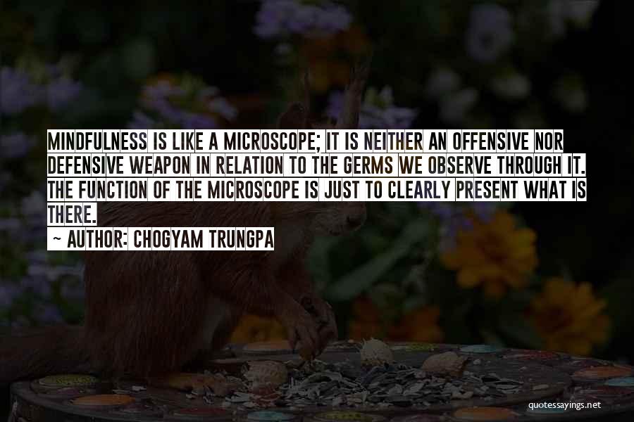 Chogyam Trungpa Quotes: Mindfulness Is Like A Microscope; It Is Neither An Offensive Nor Defensive Weapon In Relation To The Germs We Observe