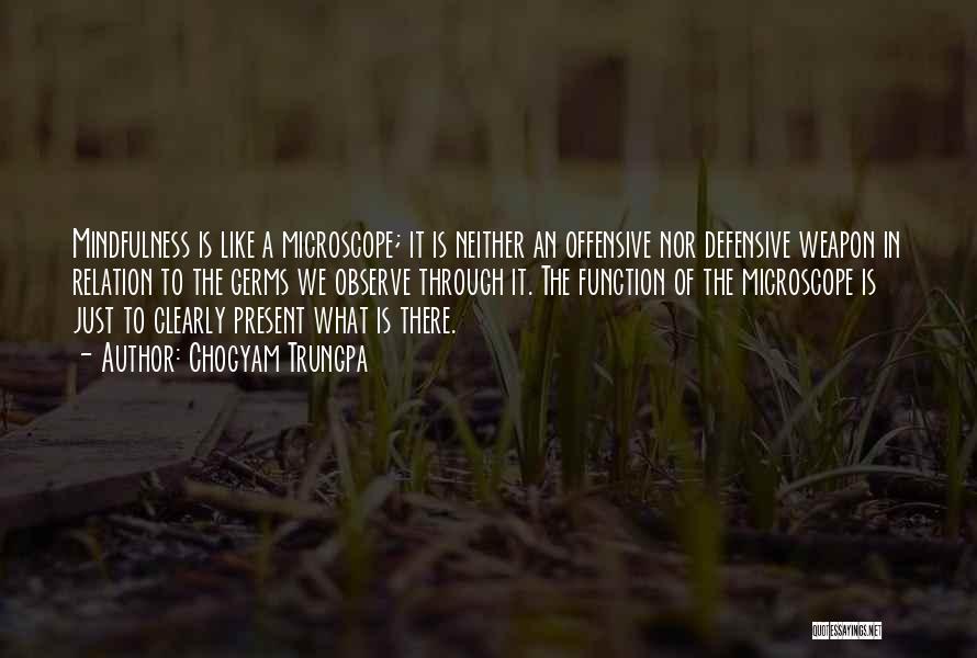 Chogyam Trungpa Quotes: Mindfulness Is Like A Microscope; It Is Neither An Offensive Nor Defensive Weapon In Relation To The Germs We Observe