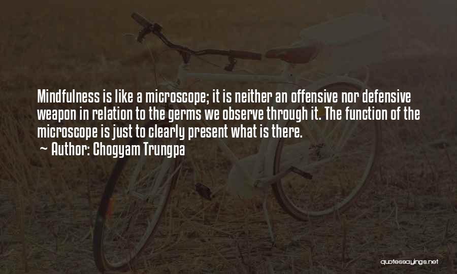 Chogyam Trungpa Quotes: Mindfulness Is Like A Microscope; It Is Neither An Offensive Nor Defensive Weapon In Relation To The Germs We Observe