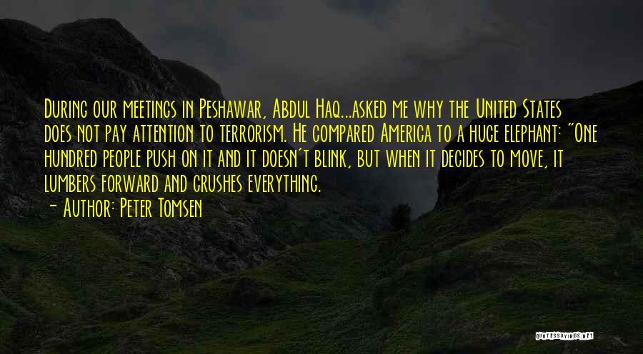 Peter Tomsen Quotes: During Our Meetings In Peshawar, Abdul Haq...asked Me Why The United States Does Not Pay Attention To Terrorism. He Compared