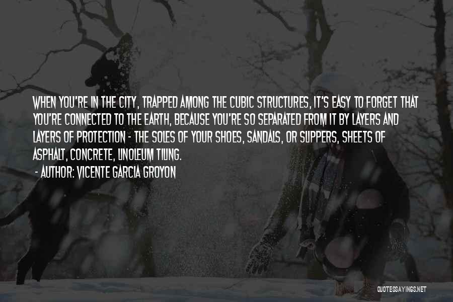 Vicente Garcia Groyon Quotes: When You're In The City, Trapped Among The Cubic Structures, It's Easy To Forget That You're Connected To The Earth,