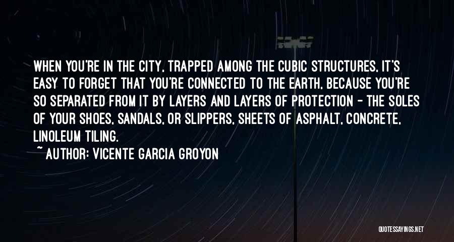 Vicente Garcia Groyon Quotes: When You're In The City, Trapped Among The Cubic Structures, It's Easy To Forget That You're Connected To The Earth,