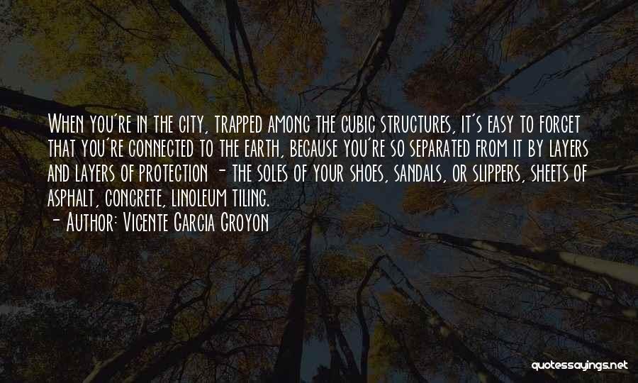 Vicente Garcia Groyon Quotes: When You're In The City, Trapped Among The Cubic Structures, It's Easy To Forget That You're Connected To The Earth,