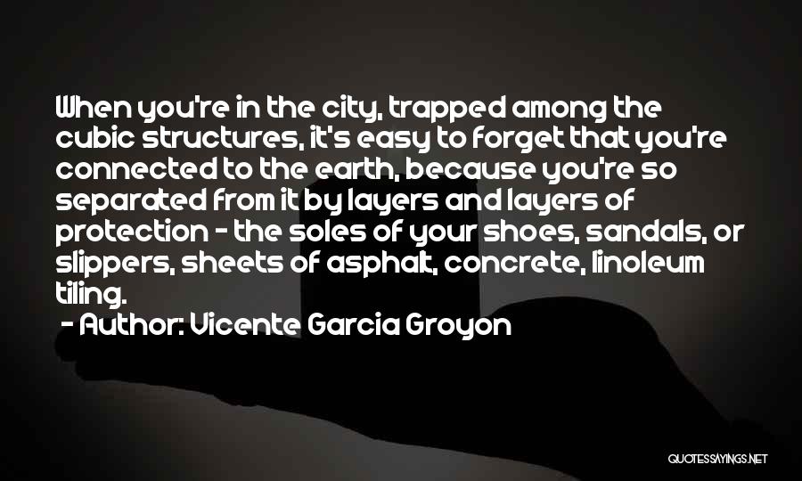 Vicente Garcia Groyon Quotes: When You're In The City, Trapped Among The Cubic Structures, It's Easy To Forget That You're Connected To The Earth,