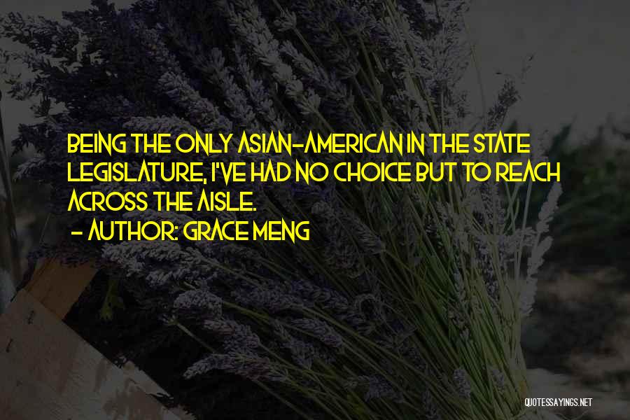 Grace Meng Quotes: Being The Only Asian-american In The State Legislature, I've Had No Choice But To Reach Across The Aisle.
