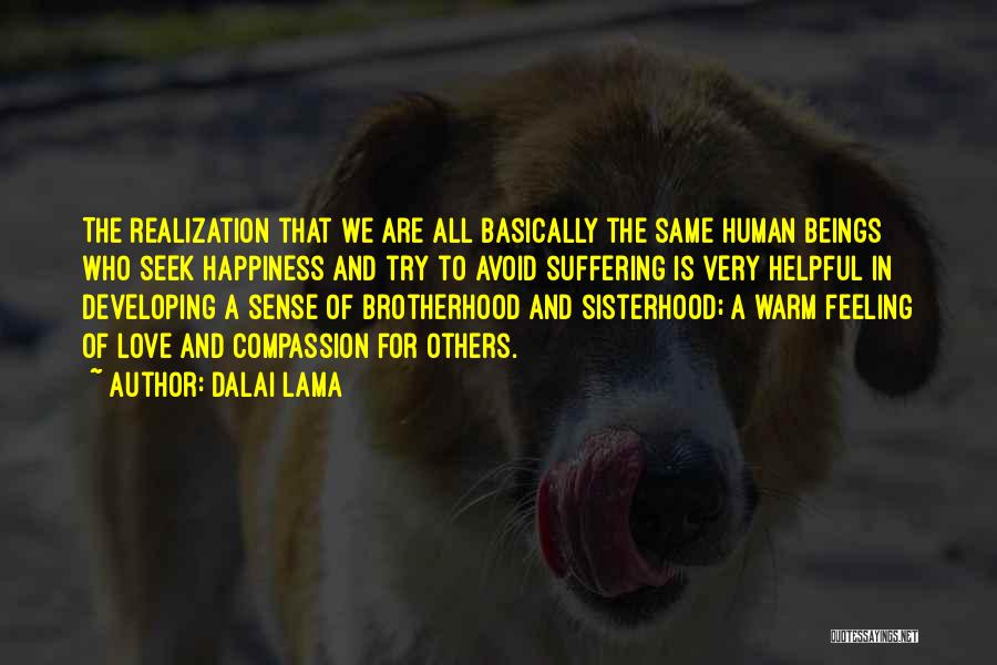 Dalai Lama Quotes: The Realization That We Are All Basically The Same Human Beings Who Seek Happiness And Try To Avoid Suffering Is