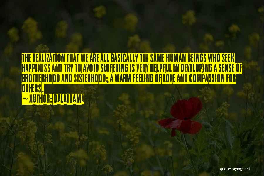 Dalai Lama Quotes: The Realization That We Are All Basically The Same Human Beings Who Seek Happiness And Try To Avoid Suffering Is