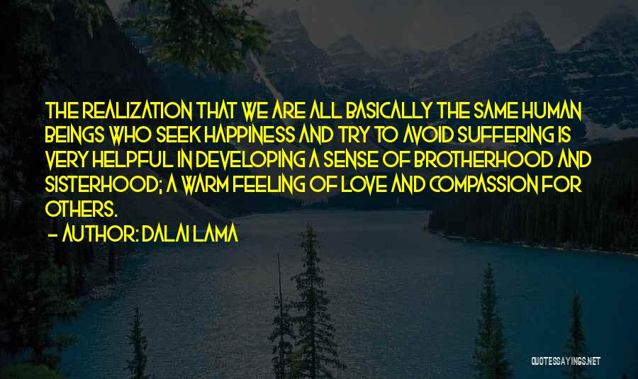 Dalai Lama Quotes: The Realization That We Are All Basically The Same Human Beings Who Seek Happiness And Try To Avoid Suffering Is