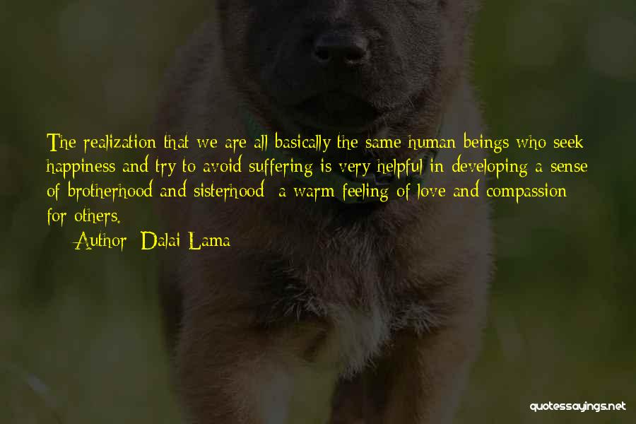 Dalai Lama Quotes: The Realization That We Are All Basically The Same Human Beings Who Seek Happiness And Try To Avoid Suffering Is