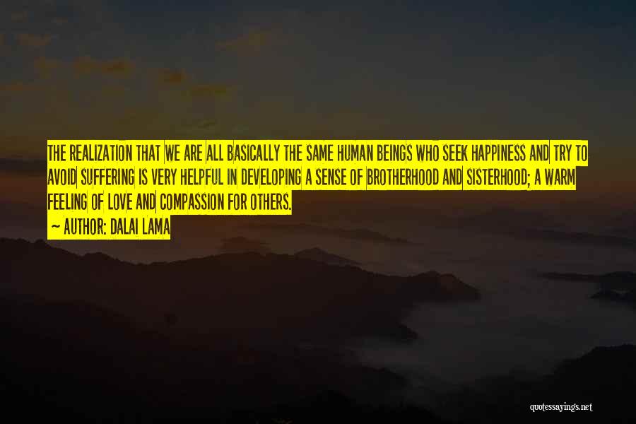 Dalai Lama Quotes: The Realization That We Are All Basically The Same Human Beings Who Seek Happiness And Try To Avoid Suffering Is