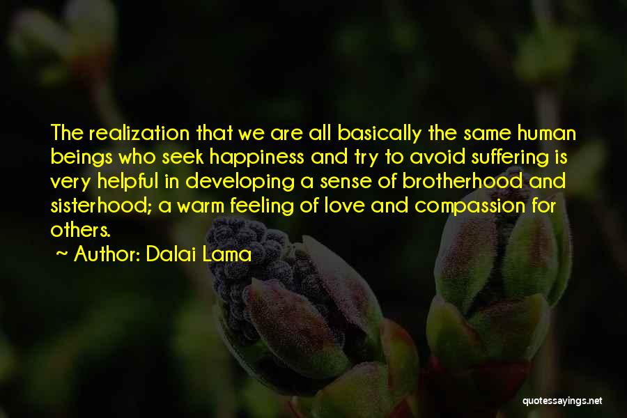 Dalai Lama Quotes: The Realization That We Are All Basically The Same Human Beings Who Seek Happiness And Try To Avoid Suffering Is