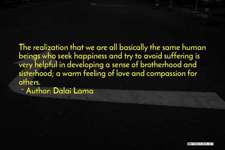 Dalai Lama Quotes: The Realization That We Are All Basically The Same Human Beings Who Seek Happiness And Try To Avoid Suffering Is