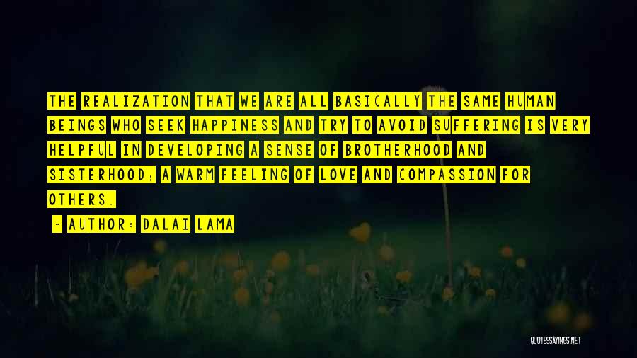 Dalai Lama Quotes: The Realization That We Are All Basically The Same Human Beings Who Seek Happiness And Try To Avoid Suffering Is