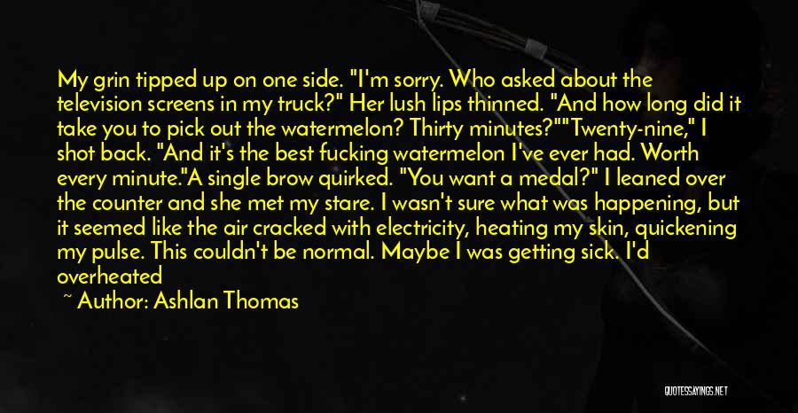 Ashlan Thomas Quotes: My Grin Tipped Up On One Side. I'm Sorry. Who Asked About The Television Screens In My Truck? Her Lush