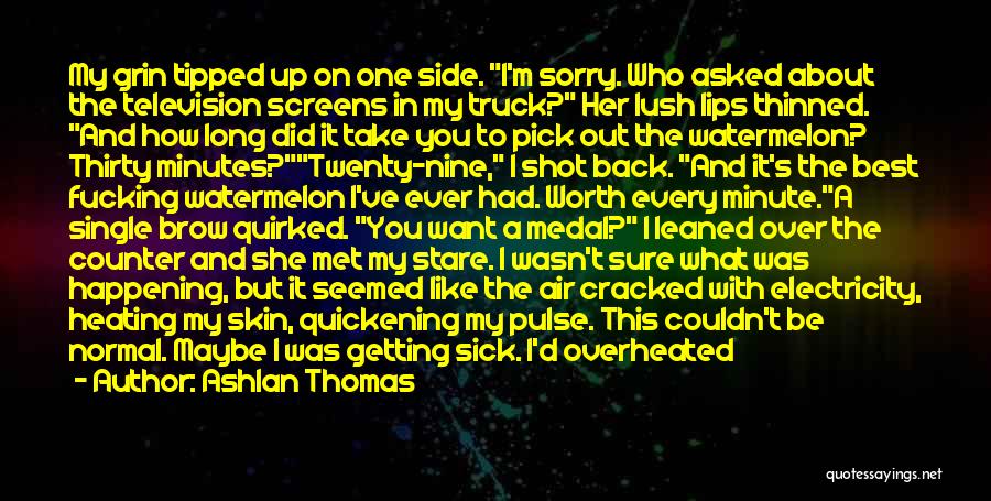 Ashlan Thomas Quotes: My Grin Tipped Up On One Side. I'm Sorry. Who Asked About The Television Screens In My Truck? Her Lush