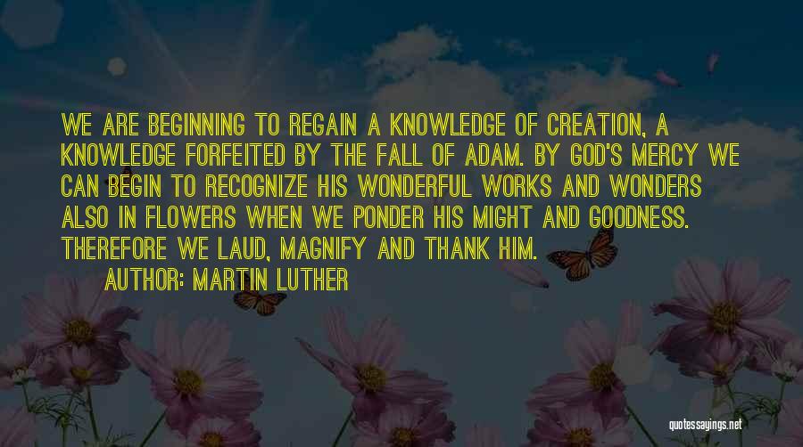 Martin Luther Quotes: We Are Beginning To Regain A Knowledge Of Creation, A Knowledge Forfeited By The Fall Of Adam. By God's Mercy