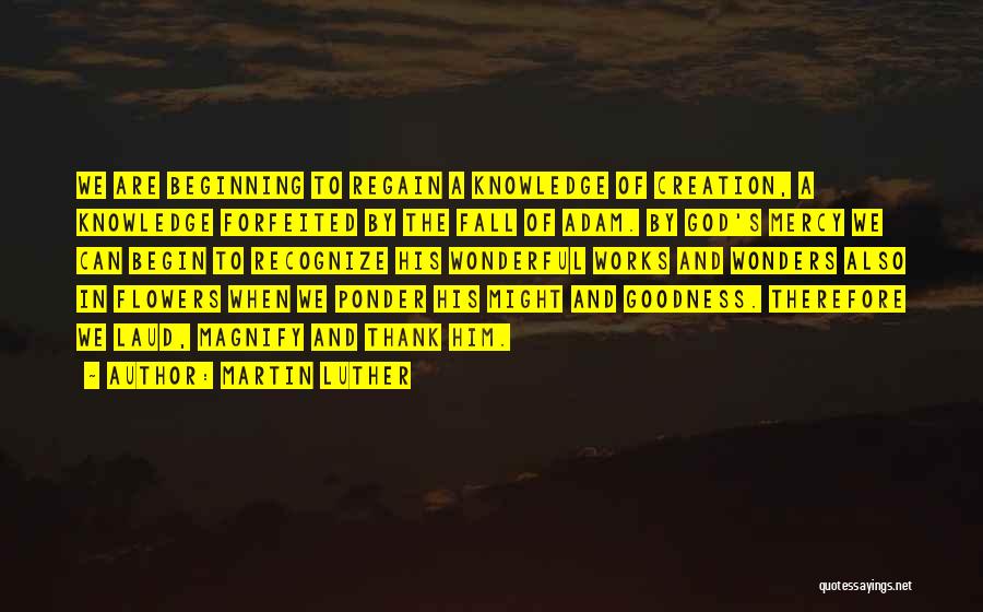 Martin Luther Quotes: We Are Beginning To Regain A Knowledge Of Creation, A Knowledge Forfeited By The Fall Of Adam. By God's Mercy