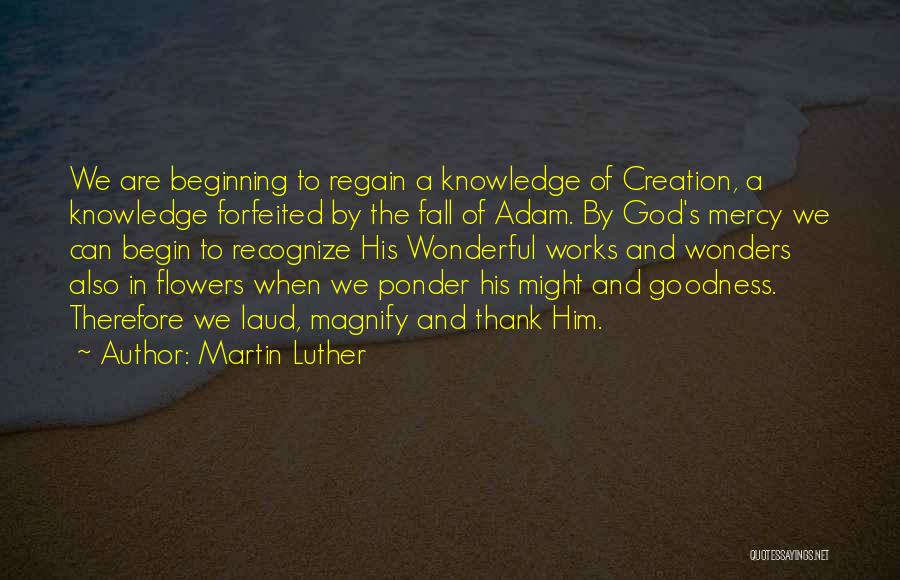 Martin Luther Quotes: We Are Beginning To Regain A Knowledge Of Creation, A Knowledge Forfeited By The Fall Of Adam. By God's Mercy