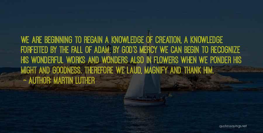 Martin Luther Quotes: We Are Beginning To Regain A Knowledge Of Creation, A Knowledge Forfeited By The Fall Of Adam. By God's Mercy