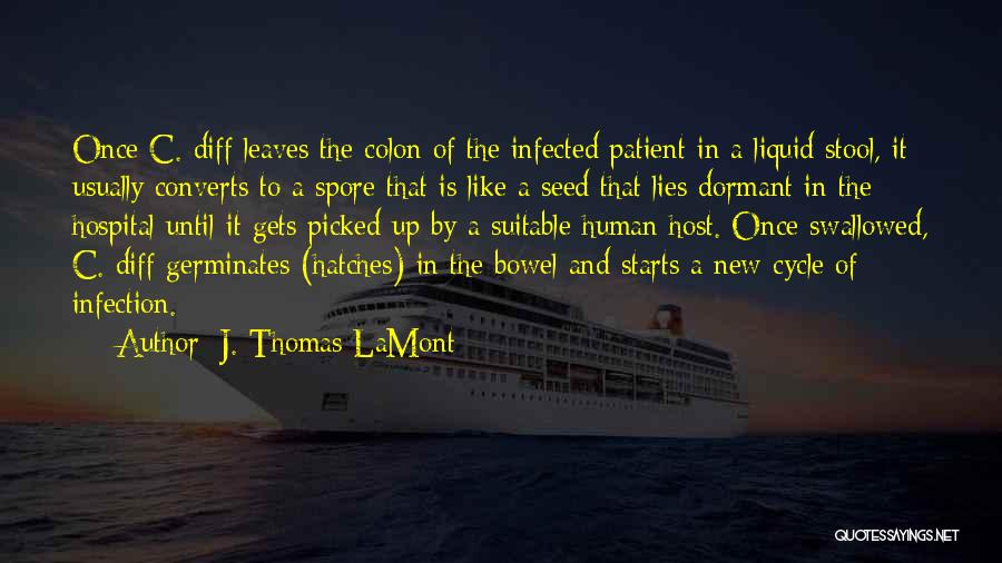 J. Thomas LaMont Quotes: Once C. Diff Leaves The Colon Of The Infected Patient In A Liquid Stool, It Usually Converts To A Spore