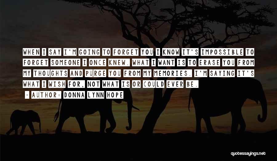 Donna Lynn Hope Quotes: When I Say I'm Going To Forget You I Know It's Impossible To Forget Someone I Once Knew. What I