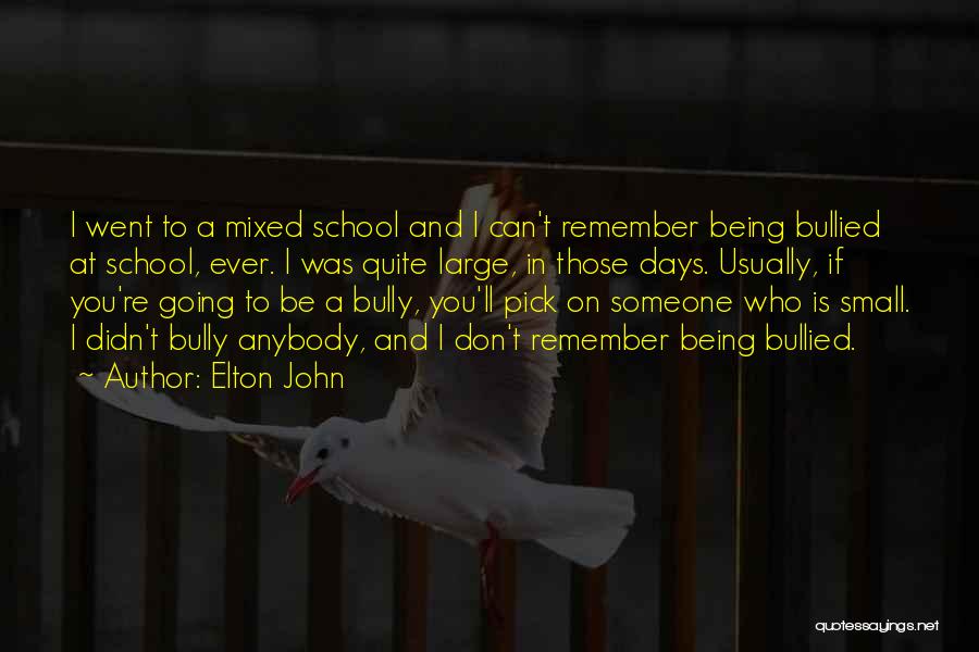 Elton John Quotes: I Went To A Mixed School And I Can't Remember Being Bullied At School, Ever. I Was Quite Large, In