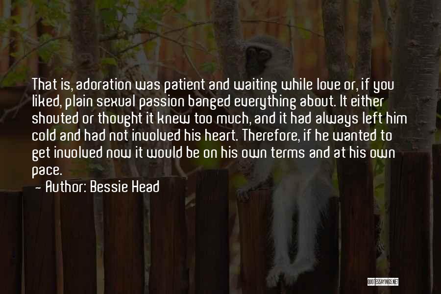 Bessie Head Quotes: That Is, Adoration Was Patient And Waiting While Love Or, If You Liked, Plain Sexual Passion Banged Everything About. It