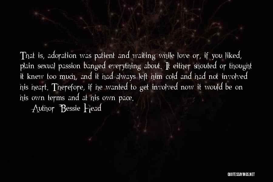 Bessie Head Quotes: That Is, Adoration Was Patient And Waiting While Love Or, If You Liked, Plain Sexual Passion Banged Everything About. It