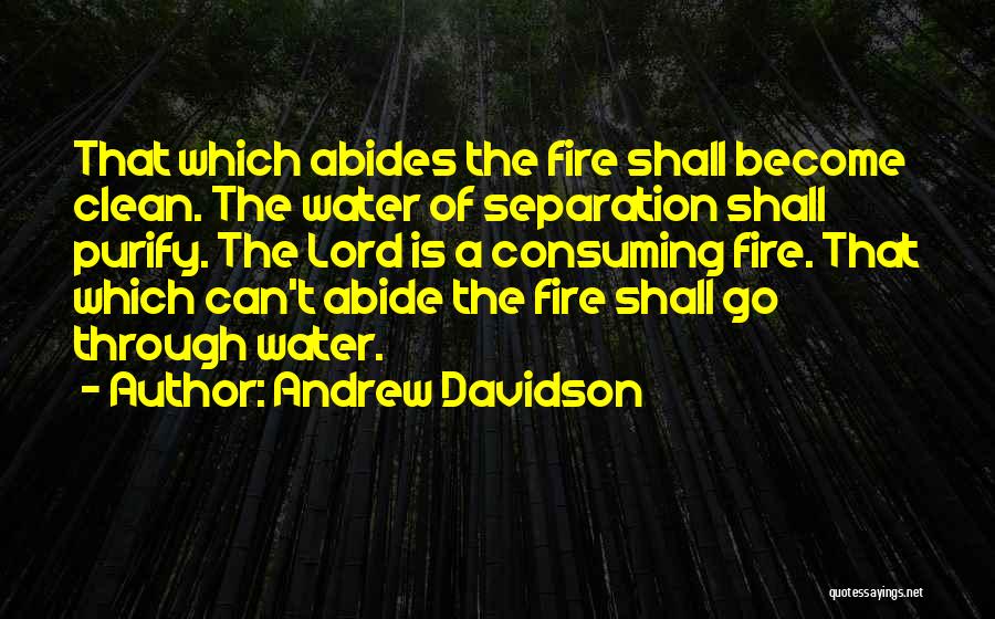 Andrew Davidson Quotes: That Which Abides The Fire Shall Become Clean. The Water Of Separation Shall Purify. The Lord Is A Consuming Fire.