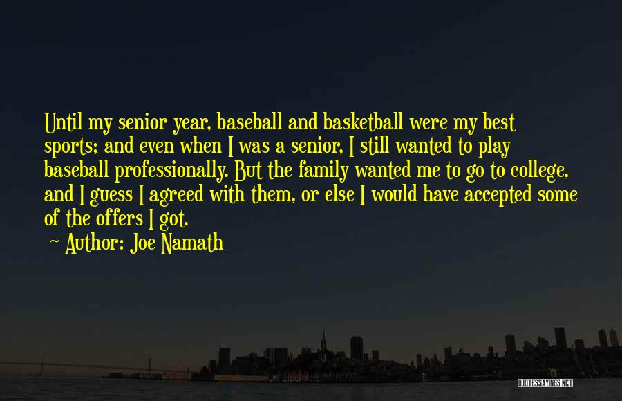 Joe Namath Quotes: Until My Senior Year, Baseball And Basketball Were My Best Sports; And Even When I Was A Senior, I Still