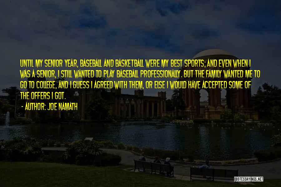 Joe Namath Quotes: Until My Senior Year, Baseball And Basketball Were My Best Sports; And Even When I Was A Senior, I Still