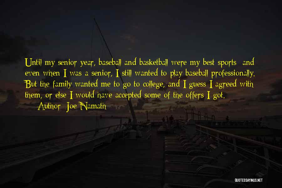 Joe Namath Quotes: Until My Senior Year, Baseball And Basketball Were My Best Sports; And Even When I Was A Senior, I Still