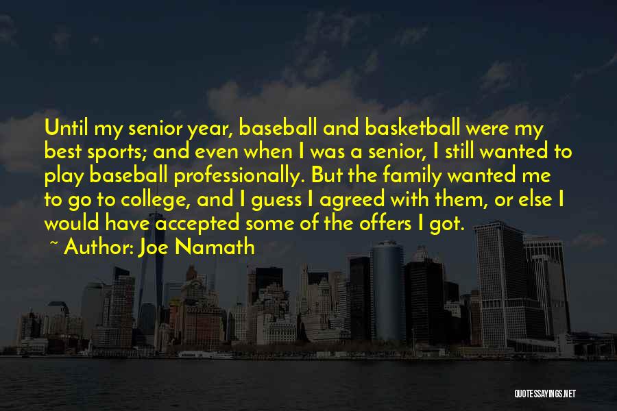 Joe Namath Quotes: Until My Senior Year, Baseball And Basketball Were My Best Sports; And Even When I Was A Senior, I Still