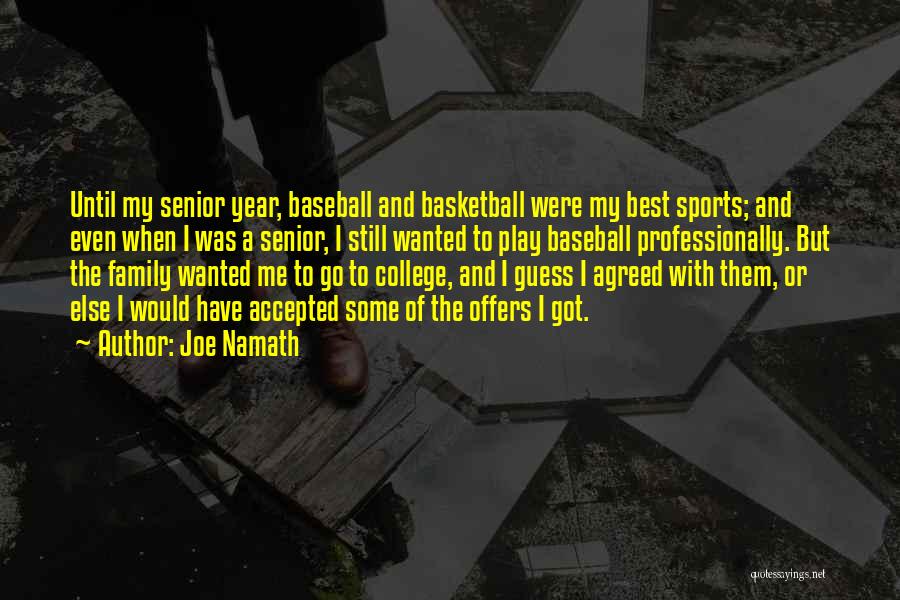 Joe Namath Quotes: Until My Senior Year, Baseball And Basketball Were My Best Sports; And Even When I Was A Senior, I Still