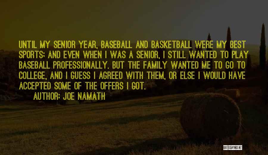 Joe Namath Quotes: Until My Senior Year, Baseball And Basketball Were My Best Sports; And Even When I Was A Senior, I Still