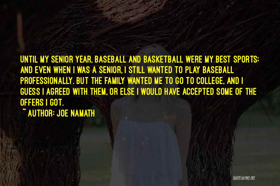 Joe Namath Quotes: Until My Senior Year, Baseball And Basketball Were My Best Sports; And Even When I Was A Senior, I Still