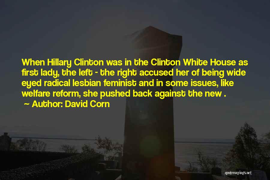 David Corn Quotes: When Hillary Clinton Was In The Clinton White House As First Lady, The Left - The Right Accused Her Of