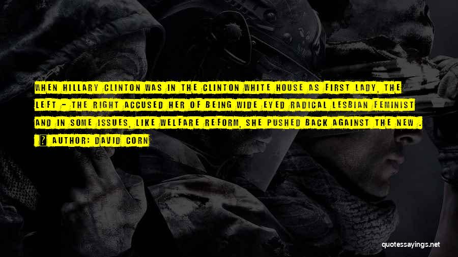 David Corn Quotes: When Hillary Clinton Was In The Clinton White House As First Lady, The Left - The Right Accused Her Of