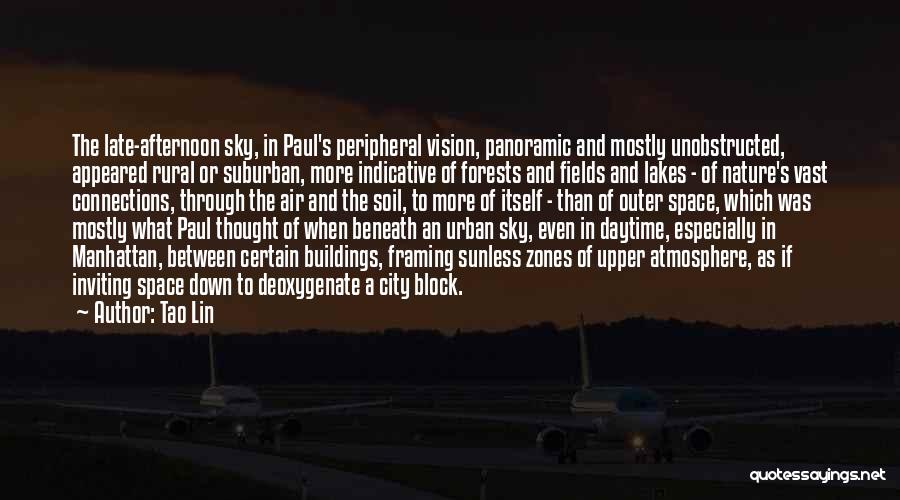 Tao Lin Quotes: The Late-afternoon Sky, In Paul's Peripheral Vision, Panoramic And Mostly Unobstructed, Appeared Rural Or Suburban, More Indicative Of Forests And