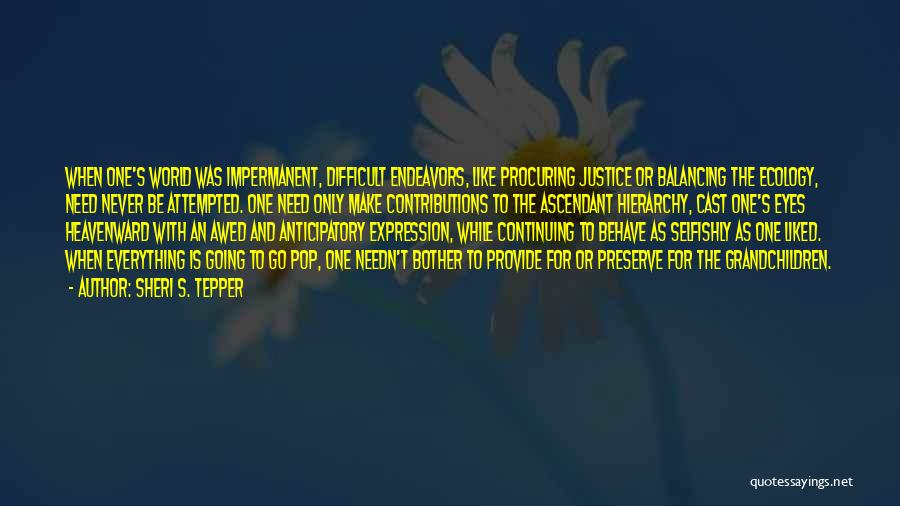 Sheri S. Tepper Quotes: When One's World Was Impermanent, Difficult Endeavors, Like Procuring Justice Or Balancing The Ecology, Need Never Be Attempted. One Need