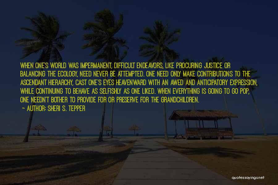 Sheri S. Tepper Quotes: When One's World Was Impermanent, Difficult Endeavors, Like Procuring Justice Or Balancing The Ecology, Need Never Be Attempted. One Need
