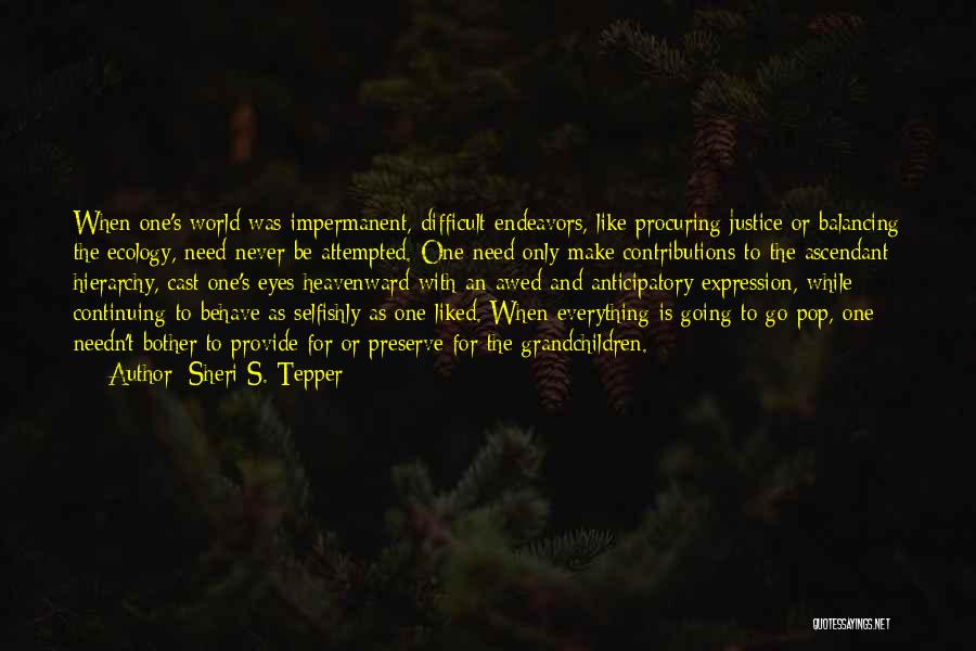 Sheri S. Tepper Quotes: When One's World Was Impermanent, Difficult Endeavors, Like Procuring Justice Or Balancing The Ecology, Need Never Be Attempted. One Need