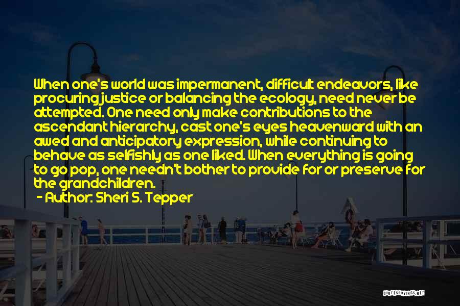 Sheri S. Tepper Quotes: When One's World Was Impermanent, Difficult Endeavors, Like Procuring Justice Or Balancing The Ecology, Need Never Be Attempted. One Need