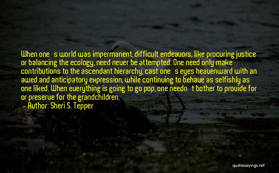 Sheri S. Tepper Quotes: When One's World Was Impermanent, Difficult Endeavors, Like Procuring Justice Or Balancing The Ecology, Need Never Be Attempted. One Need