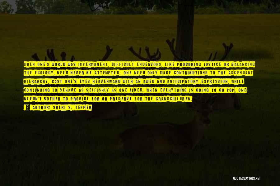 Sheri S. Tepper Quotes: When One's World Was Impermanent, Difficult Endeavors, Like Procuring Justice Or Balancing The Ecology, Need Never Be Attempted. One Need