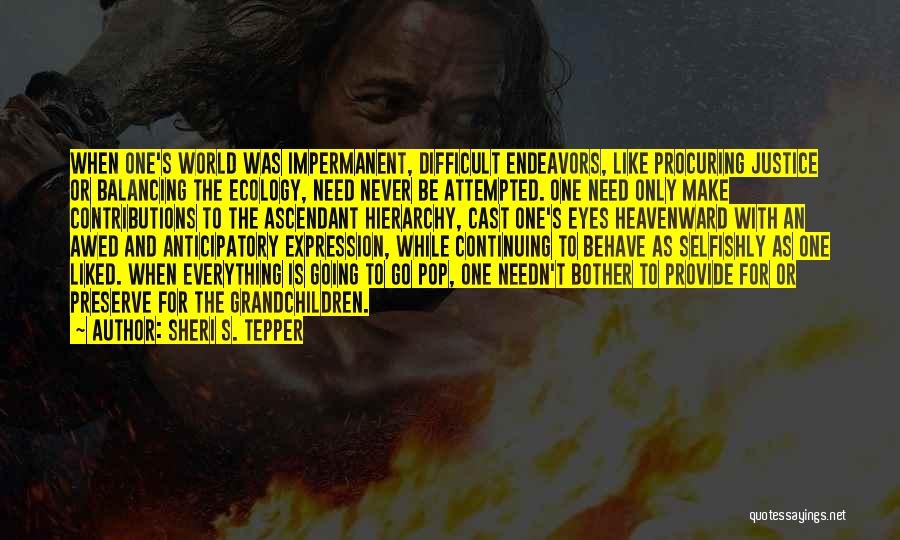 Sheri S. Tepper Quotes: When One's World Was Impermanent, Difficult Endeavors, Like Procuring Justice Or Balancing The Ecology, Need Never Be Attempted. One Need