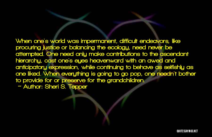 Sheri S. Tepper Quotes: When One's World Was Impermanent, Difficult Endeavors, Like Procuring Justice Or Balancing The Ecology, Need Never Be Attempted. One Need