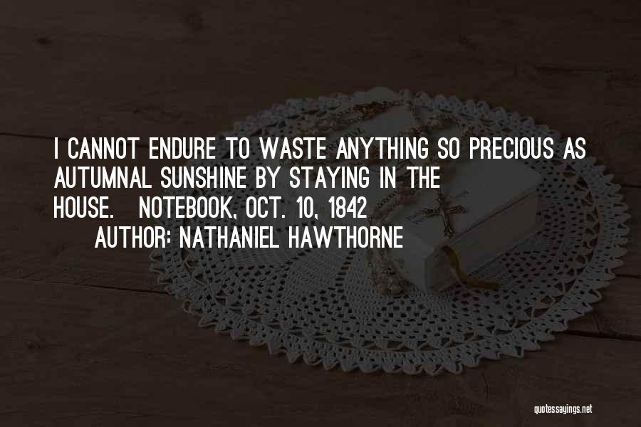 Nathaniel Hawthorne Quotes: I Cannot Endure To Waste Anything So Precious As Autumnal Sunshine By Staying In The House.[notebook, Oct. 10, 1842]